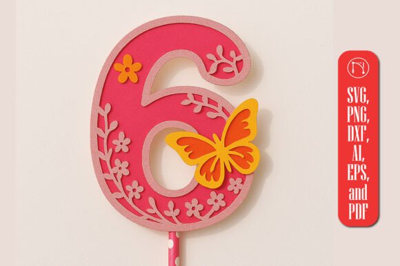 3D Butterfly Number 6 Topper SVG for Life Events And Celebrations