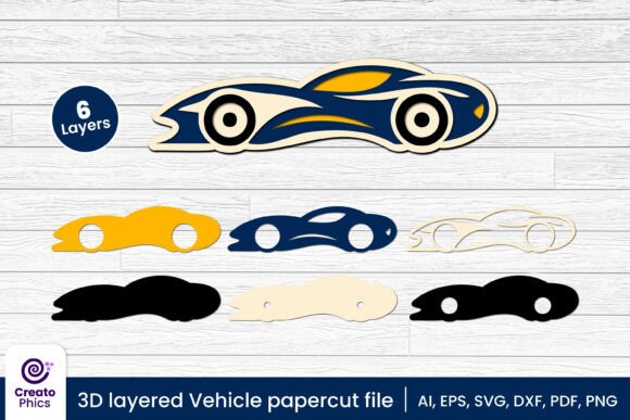 3D Layered Car Papercut for Embroidery Projects