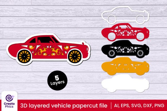 3D Layered Car SVG for Home Décor and Creative Branding