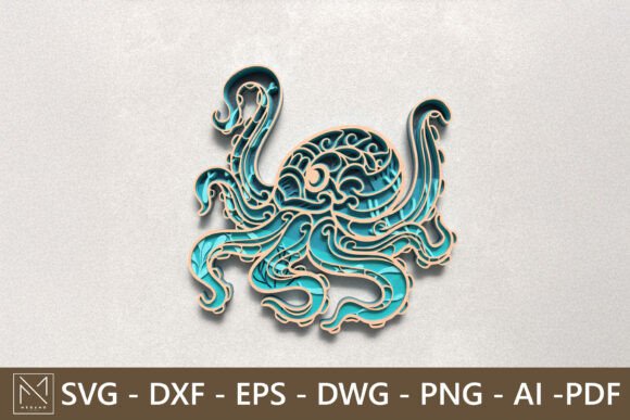 3D Layered Octopus SVG File for Laser Cutting Wall Decor
