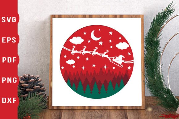 3D Santa Shadow Box SVG for Festive Digital Products