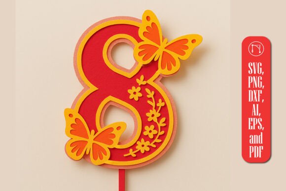 3D SVG for Life Events: Butterfly Number 8 Topper Review