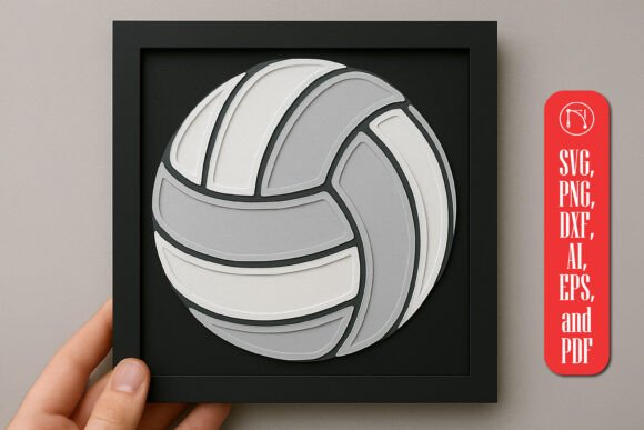 3D SVG Papercut Volleyball Design for Shadow Box Creations