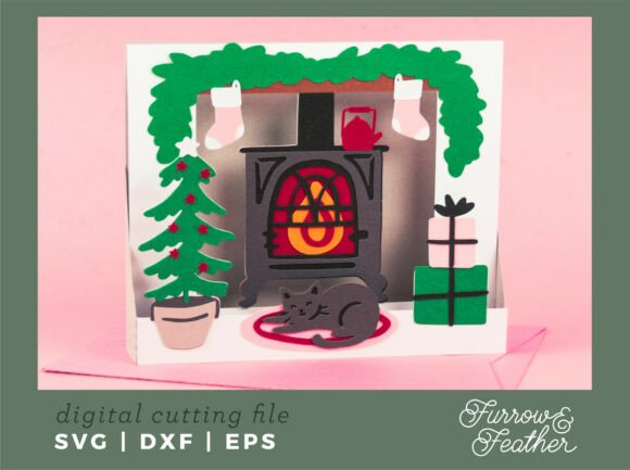 3D SVG Wood Burning Stove Design for Cozy Christmas Campaigns