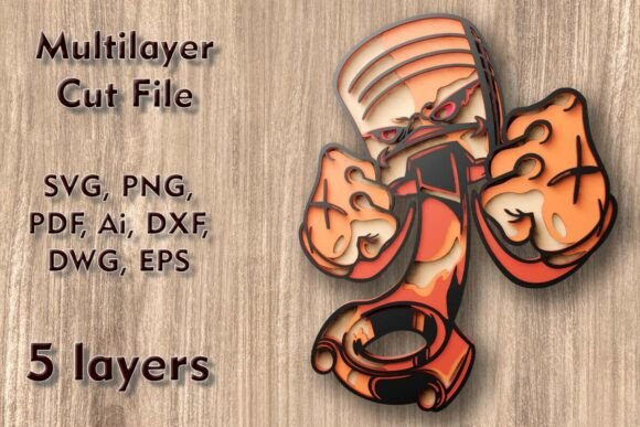 Angry Piston 3D SVG Multilayer PaperCut for Shadow Box Marketing