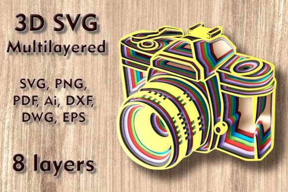 Camera 3D SVG Multilayer Ornaments for Real Crafting Projects