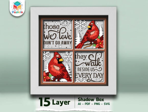 Cardinal Memorial Shadow Box 3D SVG for Christmas Branding