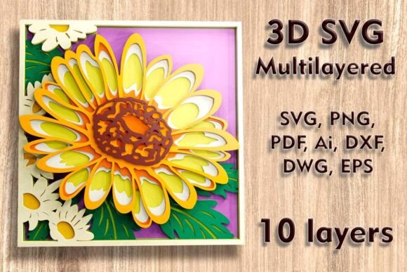 Chamomile 3D SVG Multilayer Laser Cutting File for Wall Decor