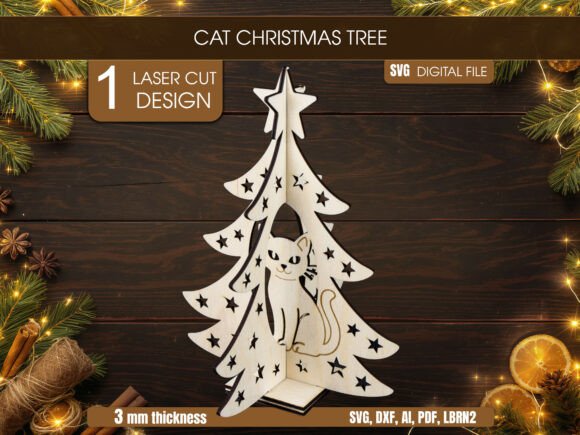 Charming Cat Christmas Tree SVG for Winter Branding and Laser Cutting Projects