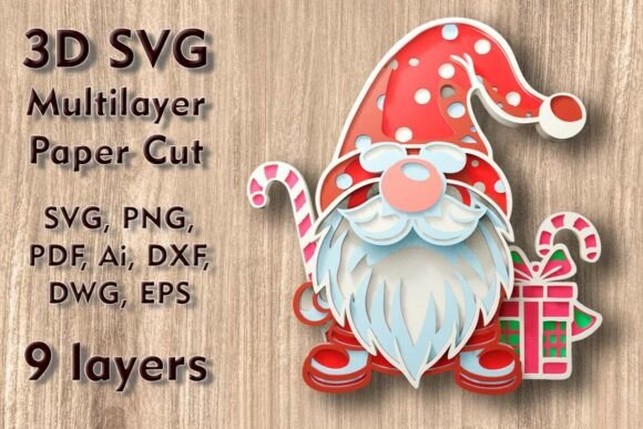Christmas Gnome 3D SVG PaperCut Files for Festive Branding
