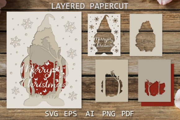 Christmas Gnome SVG Layered Card: A Festive 3D Design for Local Business Branding