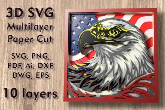 Eagle and Flag 3D SVG for Independence Day Content