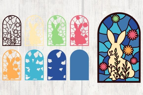 Floral Bunny Layered Stained Glass SVG for Shadow Box Creations