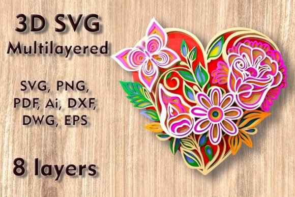Floral Heart 3D SVG for Laser Cutting Wall Decor and Branding