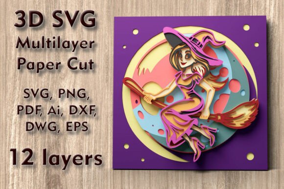 Flying Witch 3D SVG Halloween Design for Editorial and Web Publishing