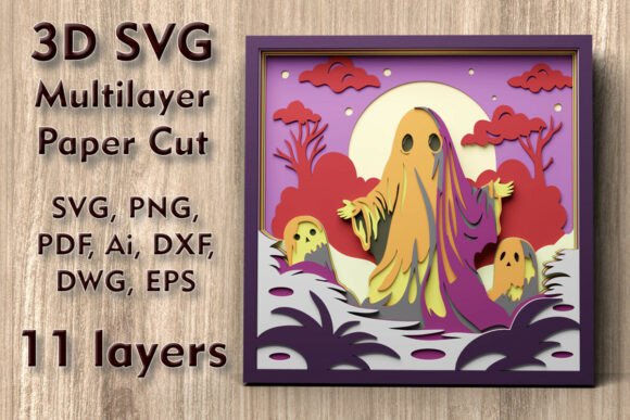 Ghost 3D SVG Multilayer Papercut Files for Halloween Projects