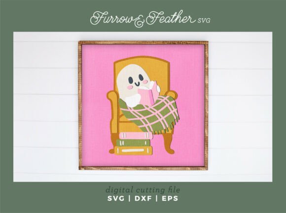 Ghost Reading in a Chair Shadow Box 3D SVG for Halloween Branding