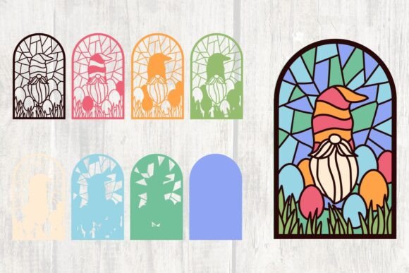 Gnome with Eggs Layered Stained Glass 3D SVG for Shapes & Branding