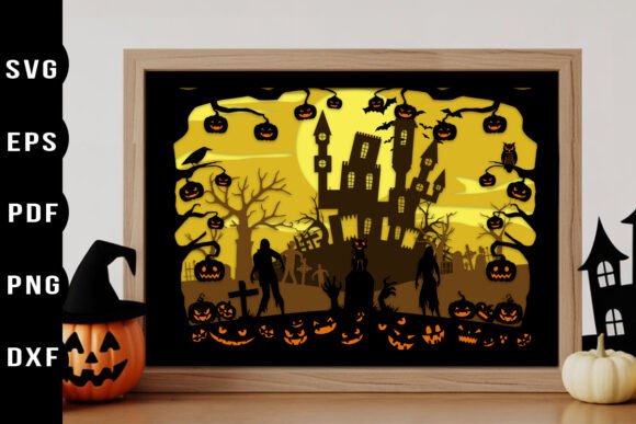Graveyard Scene Halloween 3D SVG for Shadow Box Designs