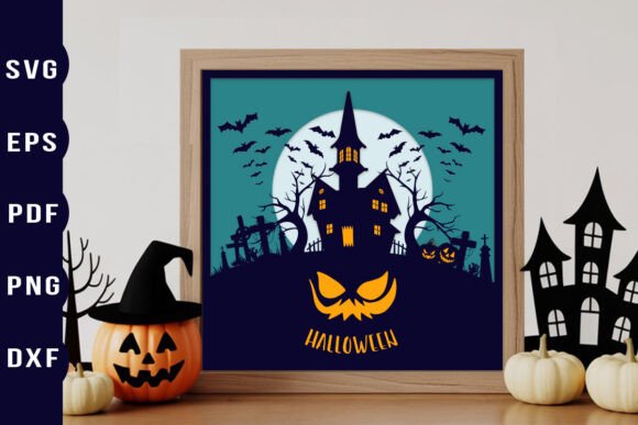 Halloween Haunted House 3D SVG: A Festive Shadow Box Design for Local Business Branding