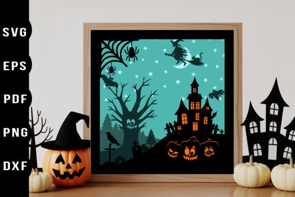 Halloween Haunted House Papercut SVG: A Spooky 3D Graphic Design Asset for Shadow Box Creations
