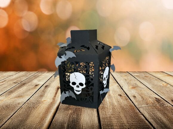 Halloween Skull Lantern 3D Paper with Bats