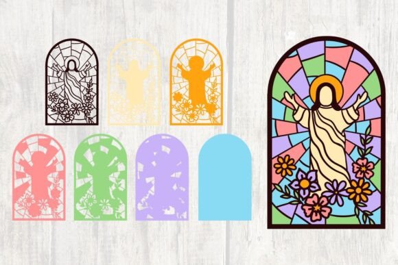 Jesus and Flowers Layered Stained Glass 3D SVG for Shadow Box Designs