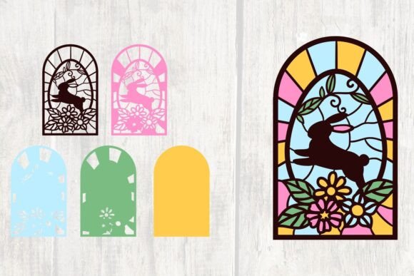 Jumping Bunny Layered Stained Glass SVG for Embroidery Projects