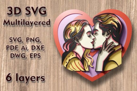 Kiss 3D SVG Multilayer Laser Cutting File for Handmade Creations