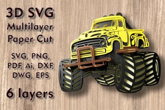Monster Truck 3D SVG PaperCut Files for Bold Shadow Box Designs