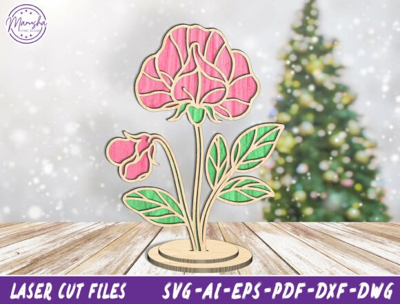 Rose Flower 3D Layered Laser Cut File for Ornaments & Branding