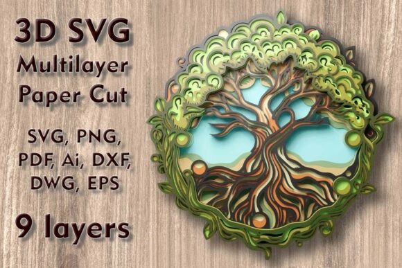 Tree of Life Multilayer PaperCut Files for 3D SVG Shadow Box Projects