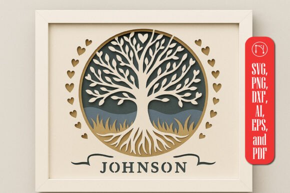 Tree with Heart Outline Shadow Box – A 3D SVG Design for Modern Branding