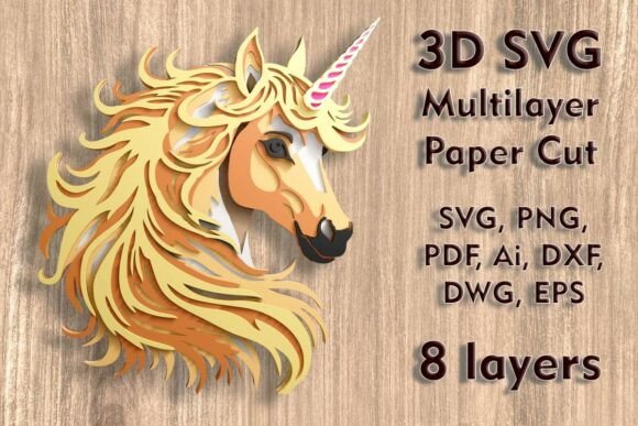 Unicorn 3D SVG Multilayer PaperCut Files: A Fantasy Design Asset for Creative Projects