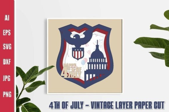 Vintage 4th of July 3D SVG Shield for Independence Day Crafts