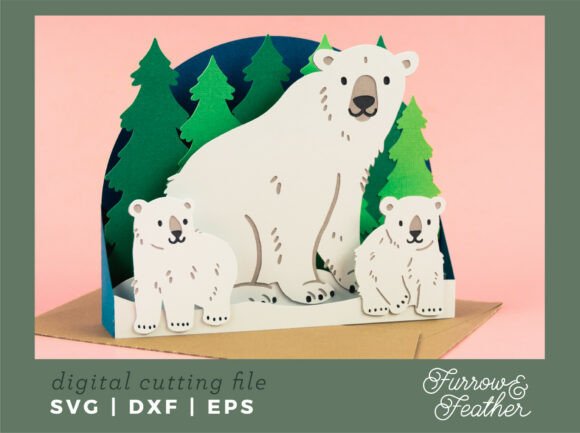 Winter Polar Bears Card - 3D SVG for Seasonal Content Creators