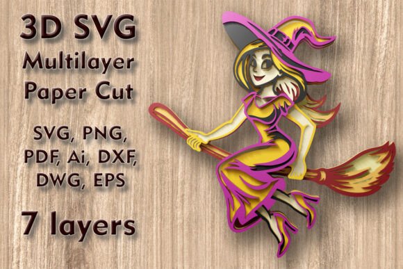 Witch 3D SVG Multilayer Halloween Graphic Design Asset