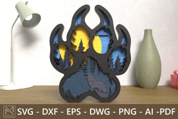 Wolf Paw Print 3D Layered SVG Laser Cut: A Bold Ornamental Choice for Creative Projects